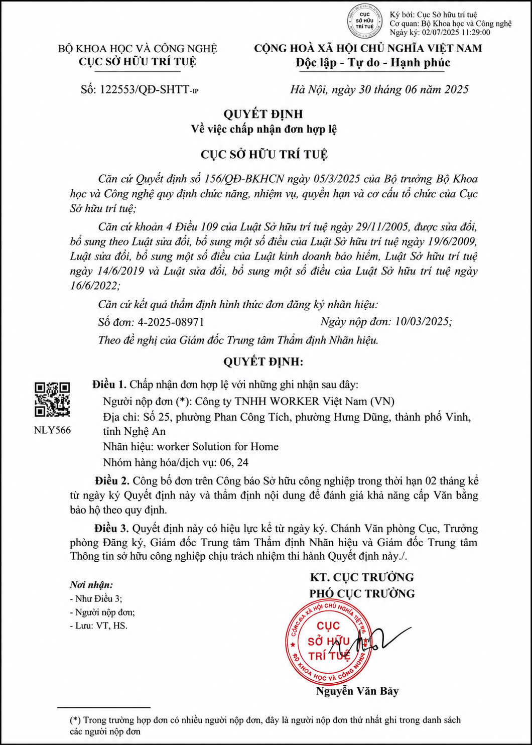 Quyết định chấp nhận đơn hợp lệ