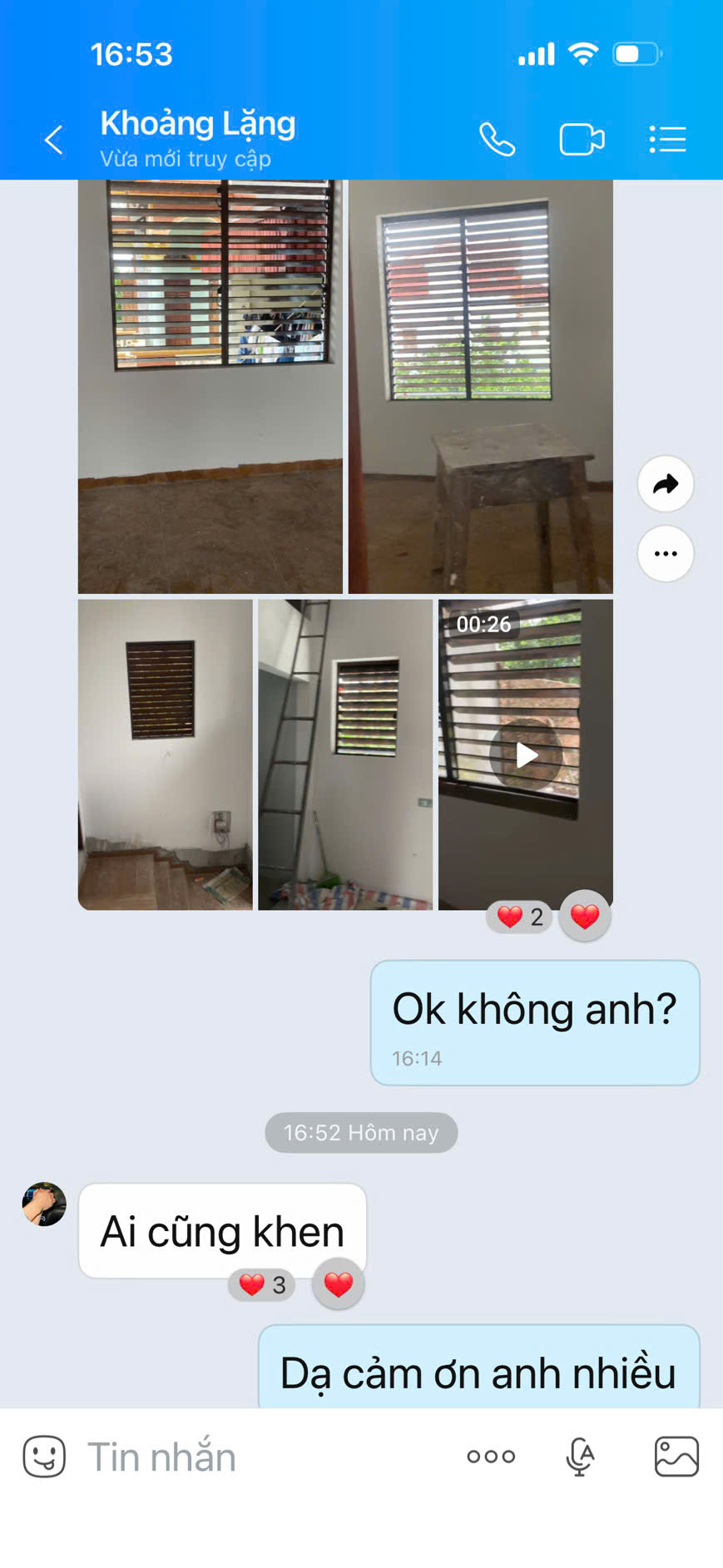 Phản hồi khách hàng lắp cửa chớp